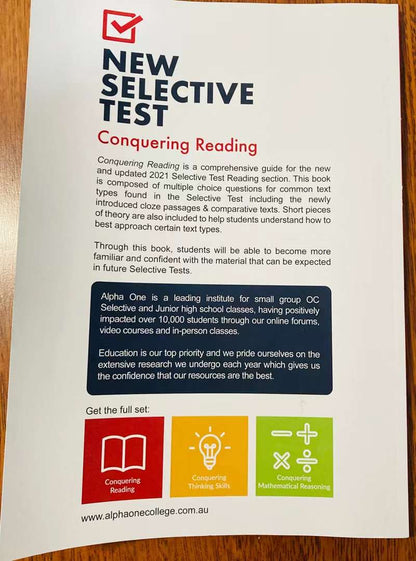 NSW Selective Test - Conquering Reading - Alpha One